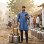 Happy customer read his credit message of milk money